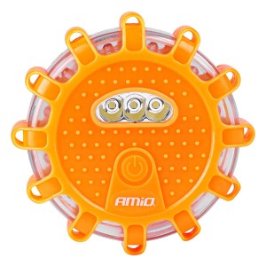 Samochodowa lampa awaryjna akumulatorowa z funkcją latarki LED 12SMD+3SMD 650mAh (BATT) światło czerwone AMIO-04673