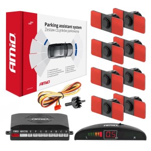 Zestaw czujników parkowania cofania LED 8 sensorów czarne wewnętrzne 16,5 mm AMIO-02256