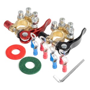 Klemy zaciski akumulatora mosiężne uniwersalne z konektorami AMIO-04058