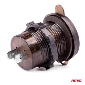 Wodoodporna ładowarka z gniazdami USB i testerem napięcia + USB-C 12V 24V MOD-07 AMIO-02857