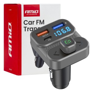Transmiter samochodowy FM 2×USB-A 1×USB 12V 24V AMIO-04649