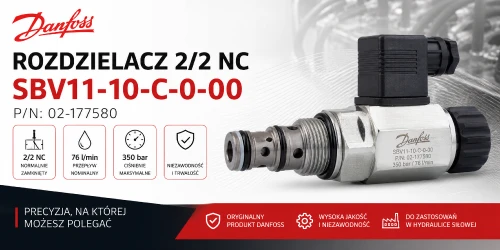 Rozdzielacz 2/2 NC Danfoss SBV11-10-C wymiary zaworu hydraulicznego 350 bar 76 l min ABcenter