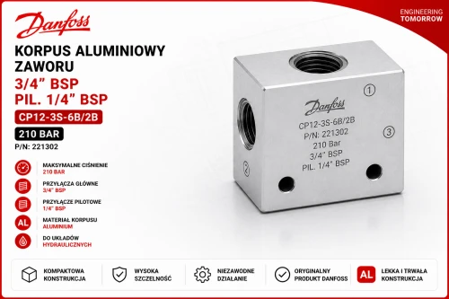 korpus zaworu 3/4 BSP Danfoss CP12-3S-6B/2B pilot 1/4 BSP 210 bar ABcenter