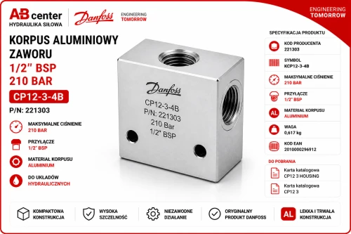 korpus zaworu CP12-3-4B Danfoss wymiary techniczne 1/2 BSP 210 bar rysunek katalogowy