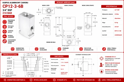 korpus zaworu 3/4 BSP Danfoss CP12-3-6B 210 bar blok hydrauliczny ABcenter