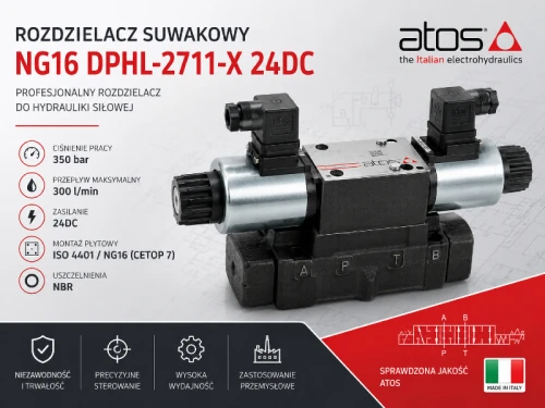 Rozdzielacz suwakowy NG16 DPHL-2711-X 24DC Atos