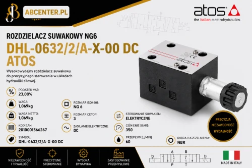 Rozdzielacz suwakowy NG6 DHL-0632/2/A-X-00 DC Atos – 350 bar 60 l/min ISO 4401 CETOP 3 | ABcenter.pl