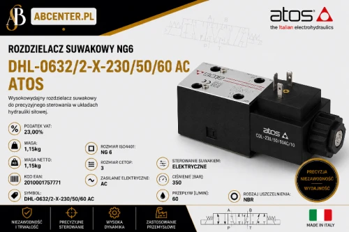 Rozdzielacz suwakowy NG6 DHL-0632/2-X-230/50/60 AC Atos – rozdzielacz hydrauliczny 350 bar 60 l/min | ABcenter.pl