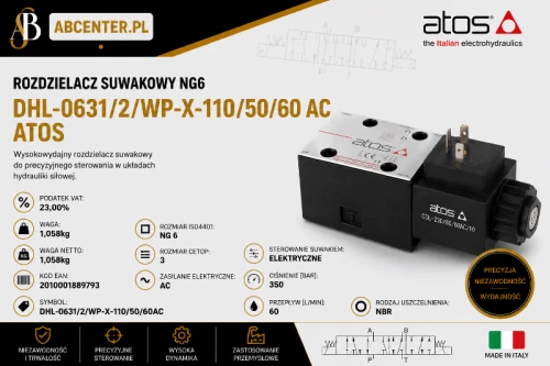 Rozdzielacz suwakowy NG6 DHL-0631/2/WP-X-110/50/60 AC Atos – rozdzielacz hydrauliczny 350 bar 60 l/min | ABcenter.pl