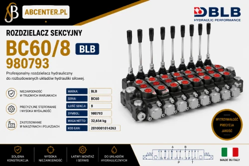 Rozdzielacz sekcyjny BLB BC60/8 980793 – 8-sekcyjny rozdzielacz hydrauliczny do układów hydrauliki siłowej | ABcenter.pl