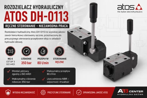 Rozdzielacz hydrauliczny Atos DH-0113 NG6 CETOP 3 sterowany ręcznie 350 bar 80 l/min ABcenter