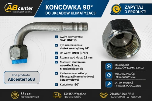 Końcówka do zakucia przewodu klimatyzacji 3/4" 90st. UNF , JIC na wąż DN10