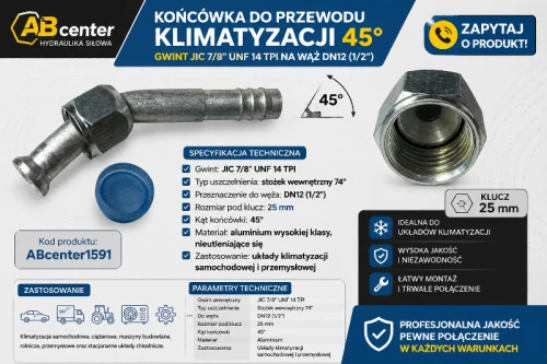 Końcówka do przewodu klimatyzacji JIC 7/8" UNF 14 TPI 45° DN12 (1/2") ABcenter1591