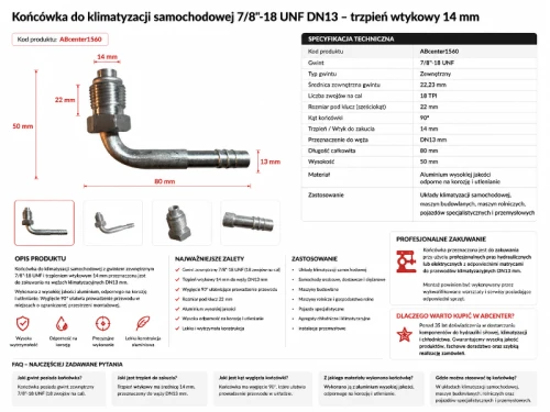 Końcówka do klimatyzacji samochodowej 7/8"-18 UNF 90° – wtyk 14 mm DN13 abcenter.pl