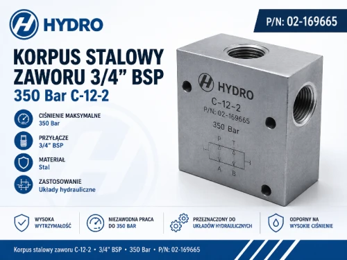 Korpus stalowy zaworu 3/4" BSP 350 bar C-12-2 P/N 02-169665 Danfoss do układów hydraulicznych ABcenter