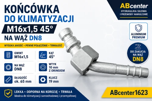 Końcówka do klimatyzacji M16x1,5 45° na wąż DN8 z oringiem 10 mm aluminium premium ABcenter1623