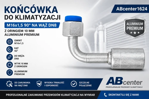 Końcówka do klimatyzacji M16x1,5 90° z tulejką na stałe DN8 aluminium premium ABcenter1624