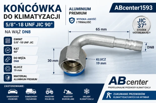 Końcówka do klimatyzacji 5/8-18 UNF JIC 90° na wąż DN8 aluminium premium ABcenter1593