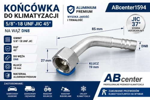 Końcówka do klimatyzacji 5/8-18 UNF JIC 90° na wąż DN8 aluminium premium ABcenter1593