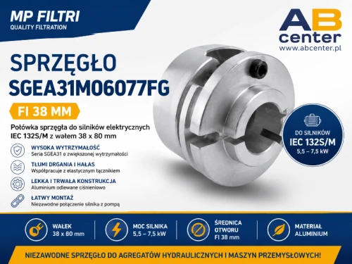 Sprzęgło aluminiowe MP Filtri SGEA31M06077FG fi 38 mm do silnika IEC 132S/M - ABcenter