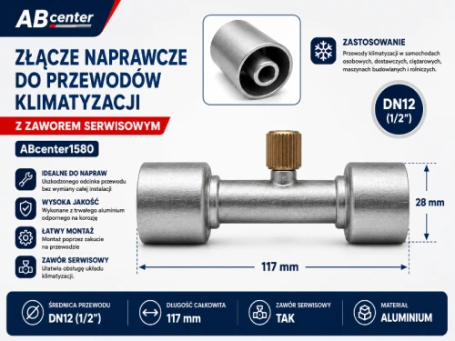 Złącze naprawcze do przewodów klimatyzacji DN12 (1/2") z zaworem serwisowym ABcenter1580
