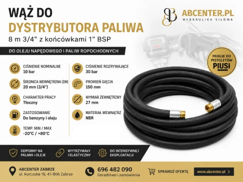 Wąż do dystrybutora paliwa 3/4" DN20 do benzyny i oleju napędowego CARBUPOMP10NL19 – ABcenter
