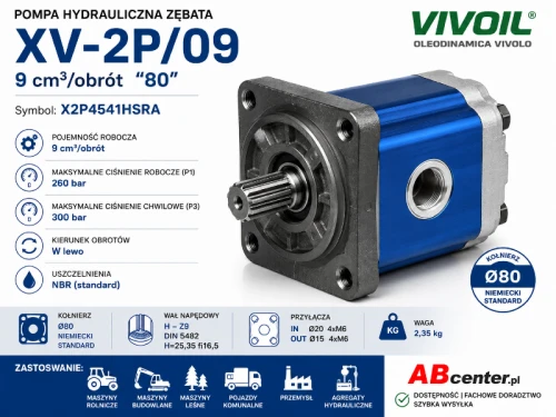 Pompa hydrauliczna zębata Vivoil XV-2P/09 X2P4541HSRA 9 cm3 obrót