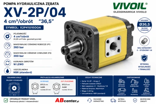 Pompa hydrauliczna zębata Vivoil XV-2P/04 X2P4101EOOA 4 cm3 obrót