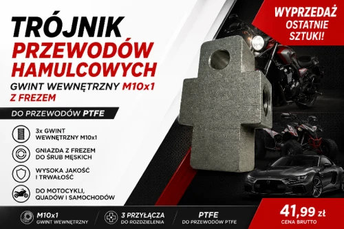 Trójnik przewodów hamulcowych M10×1 z frezem do motocykla i quada – wyprzedaż