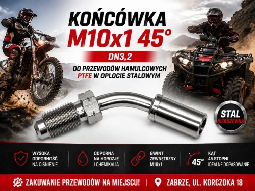 Końcówka M10x1 45° DN3,2 do przewodów hamulcowych PTFE w oplocie