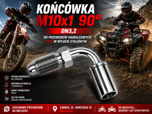 Końcówka do przewodu hamulcowego PTFE w oplocie stalowym M10x1 90° DN3,2mm