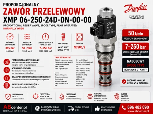Proporcjonalny zawór przelewowy Danfoss XMP 06-250-24D-DN-00-00 7–250 bar 50 l/min P/N 850135519
