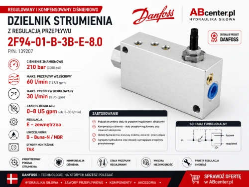 Dzielnik strumienia z regulacją przepływu Danfoss 2F94-01-B-3B-E-8.0 60 l/min 210 bar P/N 139207