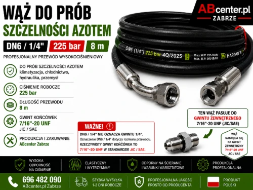 Wąż do prób szczelności azotem DN6 8 m 225 bar 7/16" UNF /JIC SAE ABcenter.pl