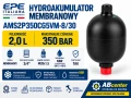 Hydroakumulator membranowy EPE 2 l 350 bar z przyłączem 3/4 cala i zaworem M28x1,5