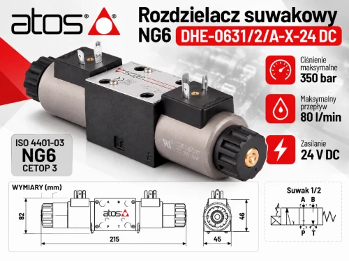 Rozdzielacz suwakowy NG6 Atos DHE-0631/2/A-X-24 DC