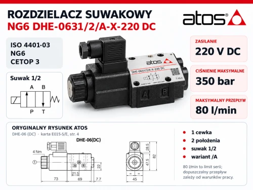 Rozdzielacz suwakowy Atos NG6 DHE-0631_2_A-X-220 DC