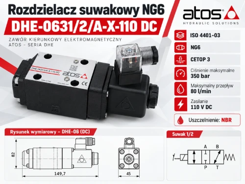 Rozdzielacz suwakowy NG6 Atos DHE-0631/2/A-X-110 DC